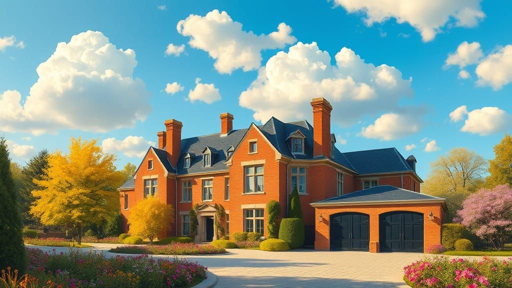 Grand Chateau in Golden Afternoon Light with Monet-Inspired ...