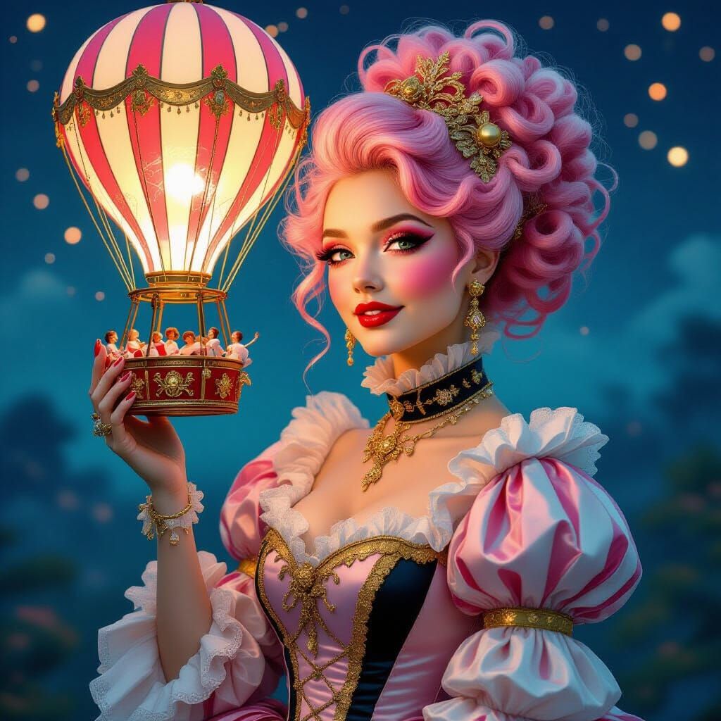 Woman with Pink Hair and Circus Balloon, Photorealistic