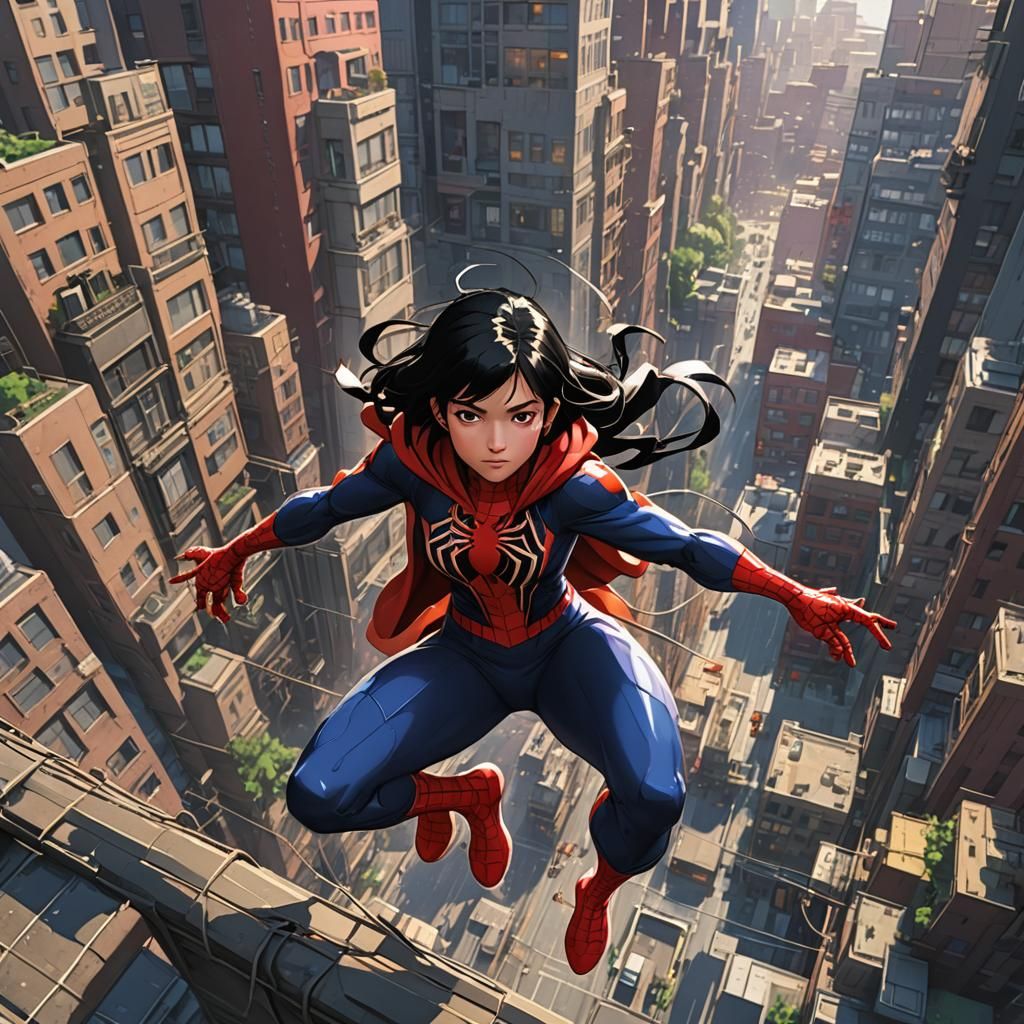 Female Spiderman in Studio Ghibli Anime Style