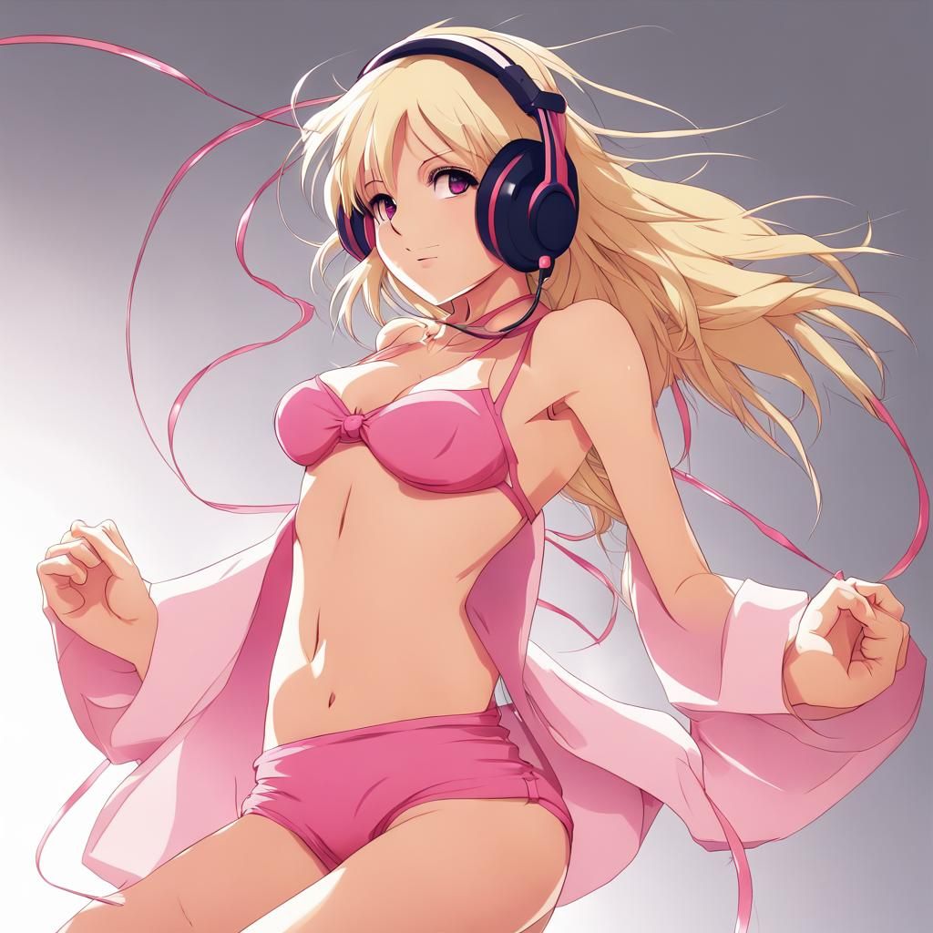 Girl Dancing in Pink Bikini: Anime Style