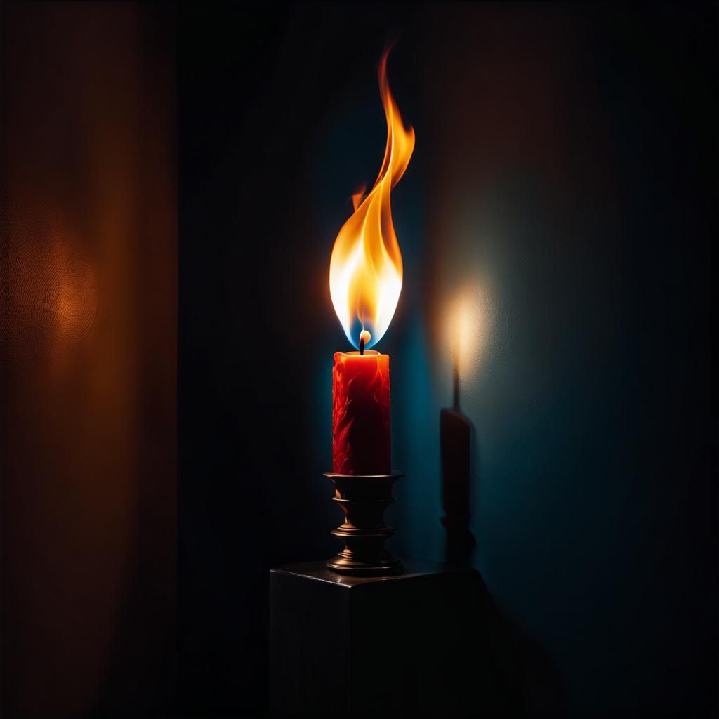 Abstract Candle Flame Portrait in Dark Room
