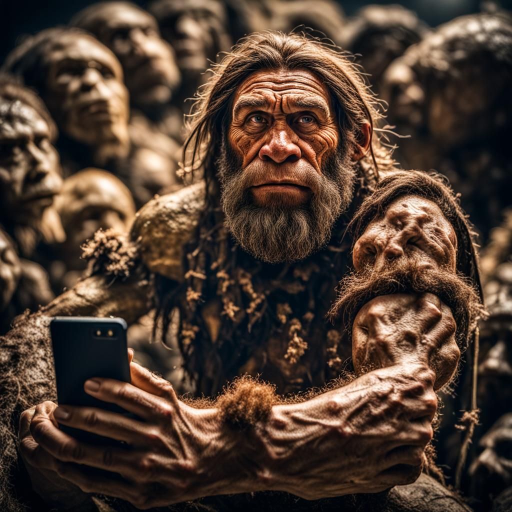 Neanderthals Taking a Selfie in High Definition