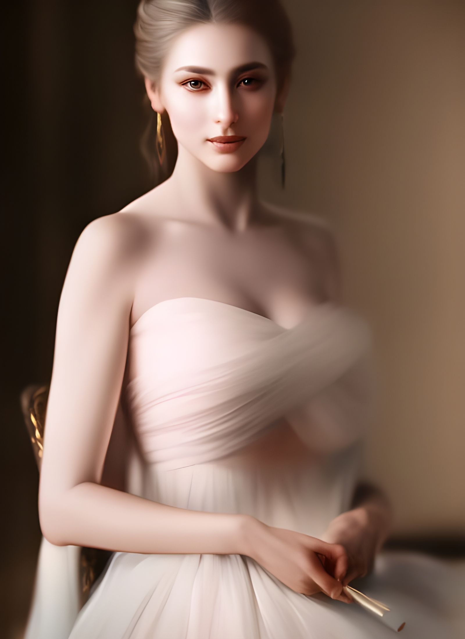 Beautiful Woman in Cafe: Photorealistic Portrait