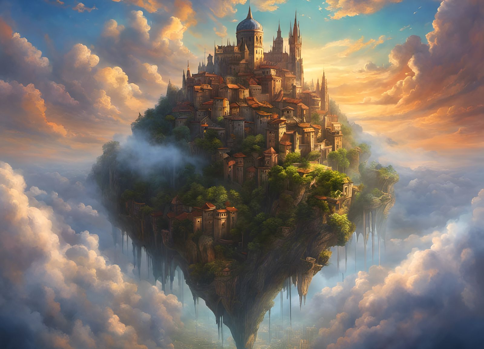 Medieval City in Clouds: Fantasy Art