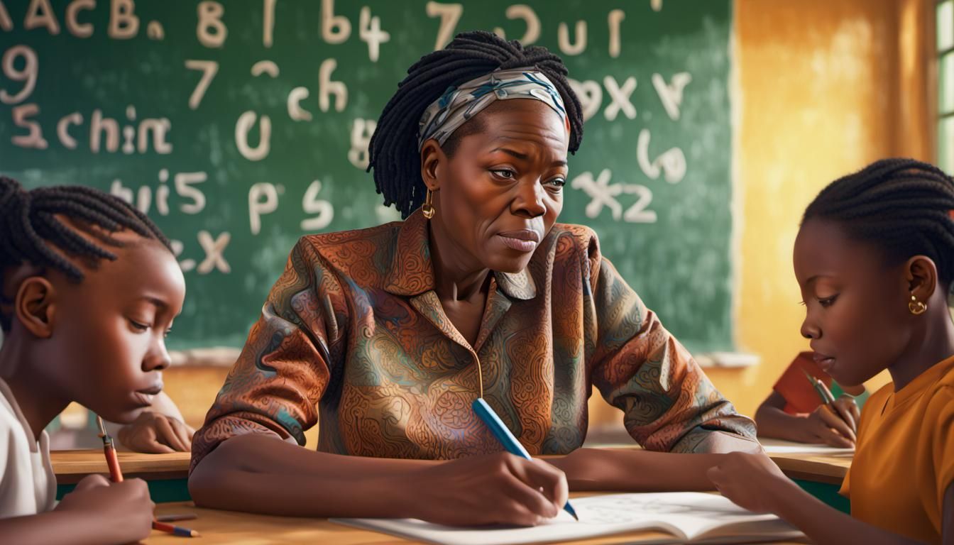 African Women Learning to Read: Hyperrealistic Classroom Sce...