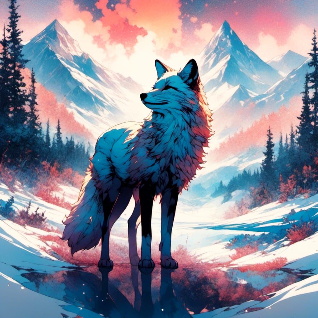 Snow Fox Silhouette in Arctic Landscape