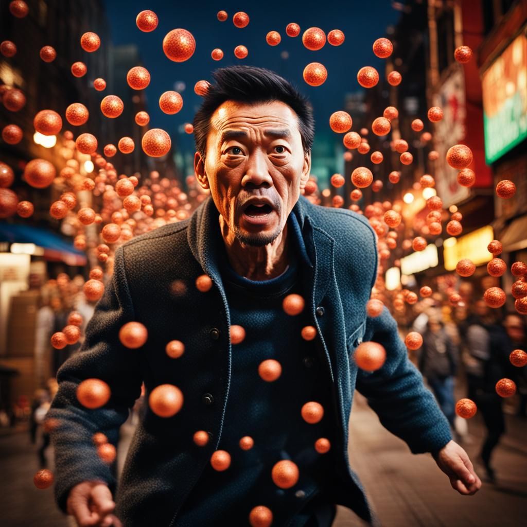 Orb-Faced Man Runs Through Chinatown: Digital Portrait