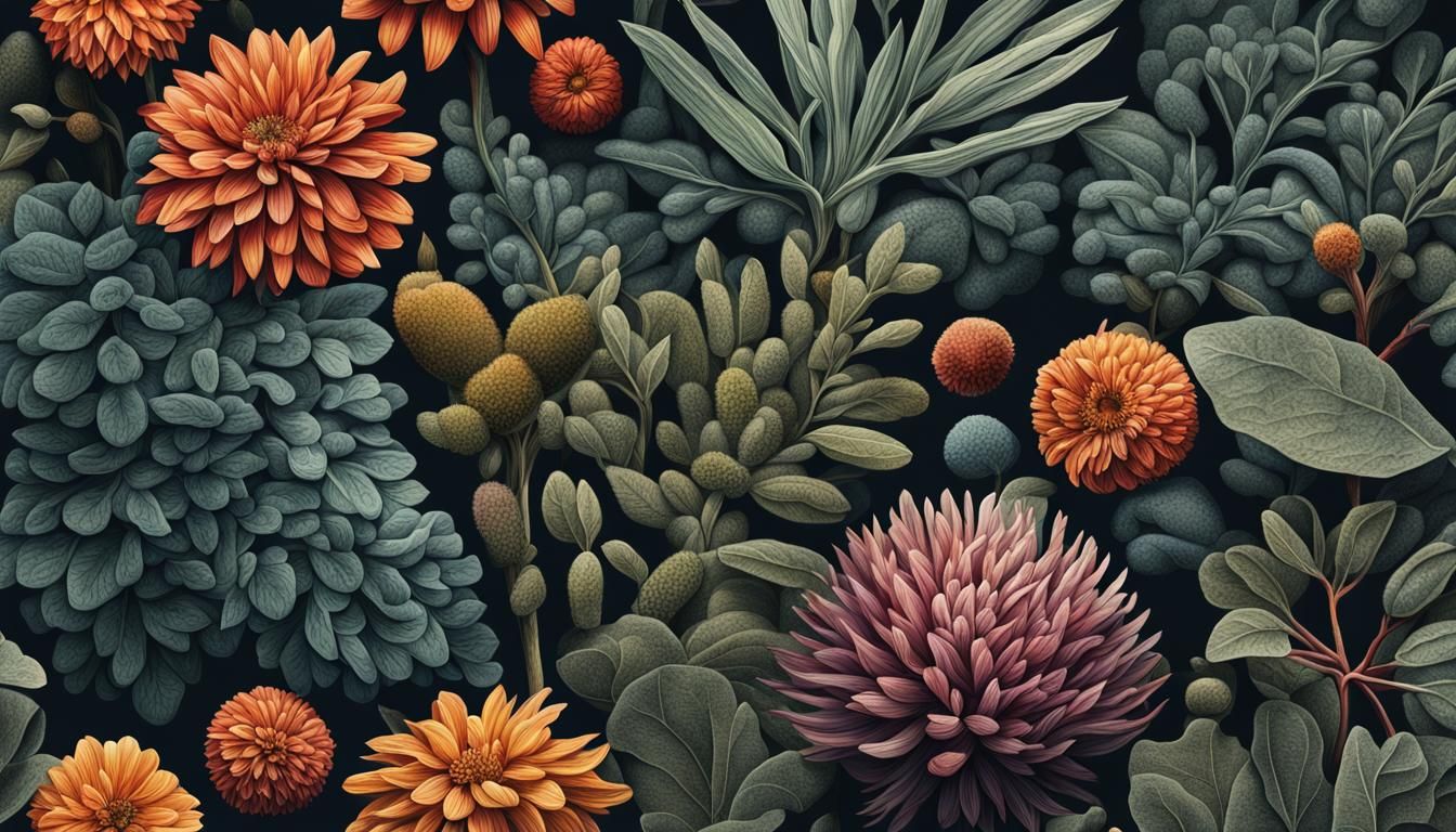 Hyperrealistic Botanical Art with Organic Shapes