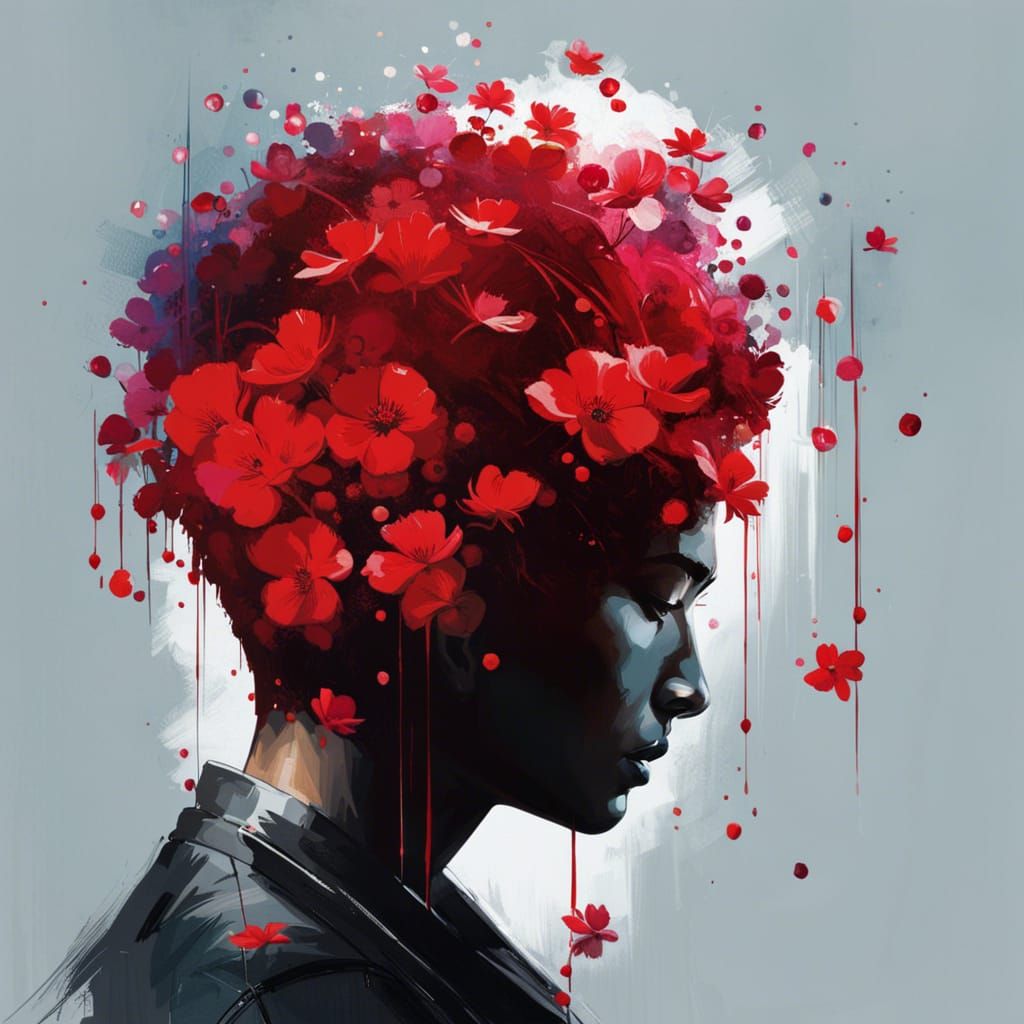 Cyberpunk Man with Cherry Blossom Head