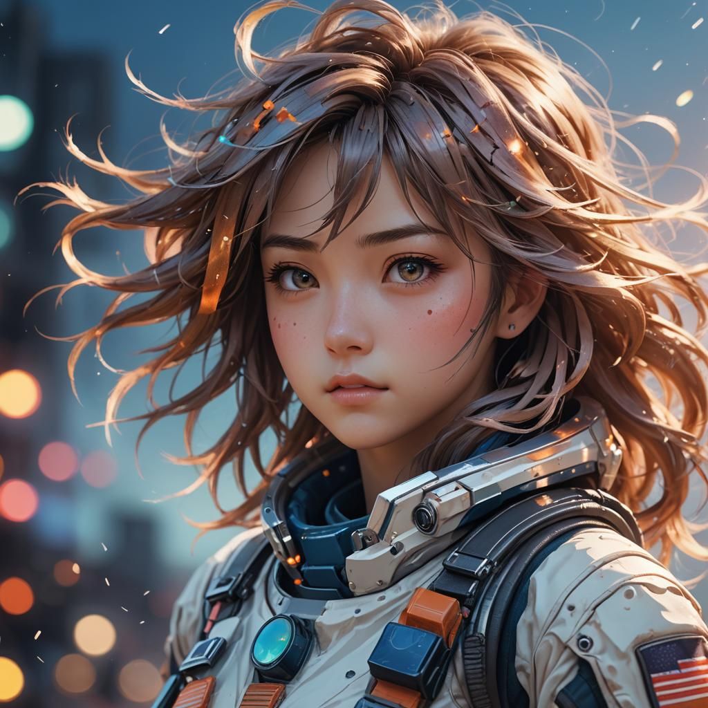 Astronaut Girl in Windstorm, Anime-Inspired 3D Art