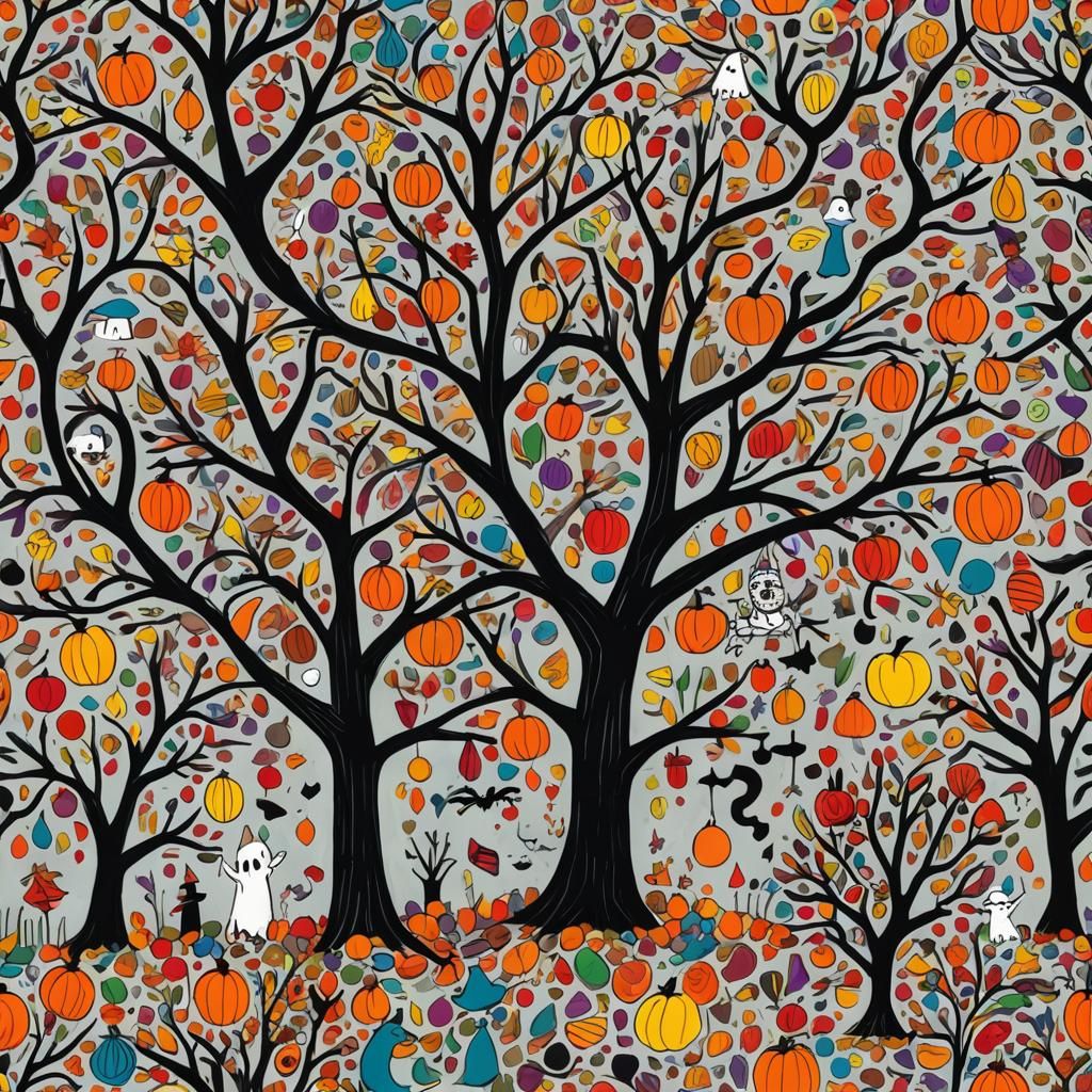 Halloween Candy Tree: Surreal Childlike Drawing