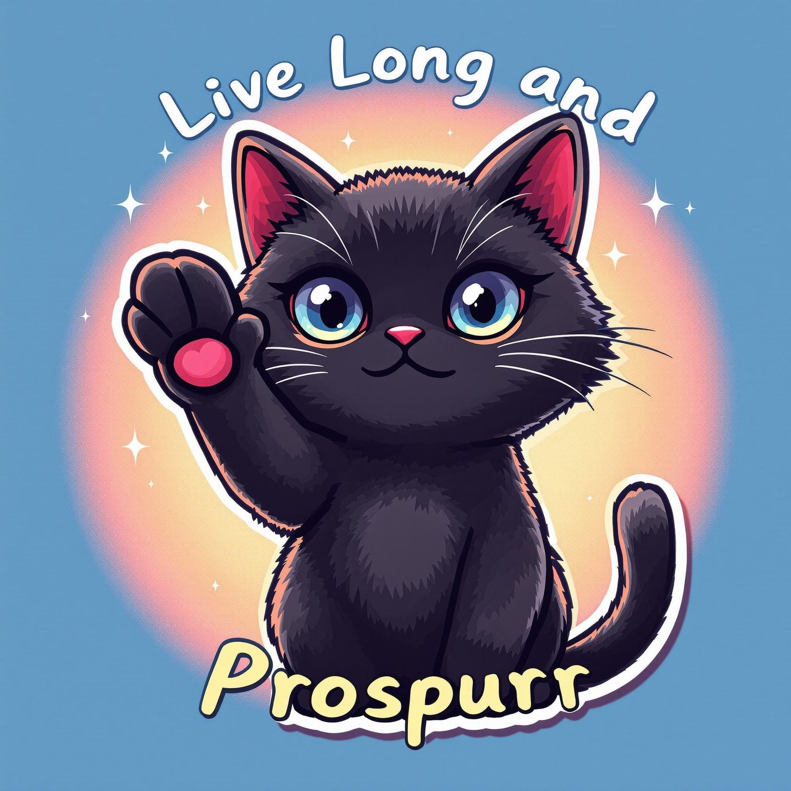 Kawaii Cat Gives Vulcan Salute in Vibrant, Pastel Aura