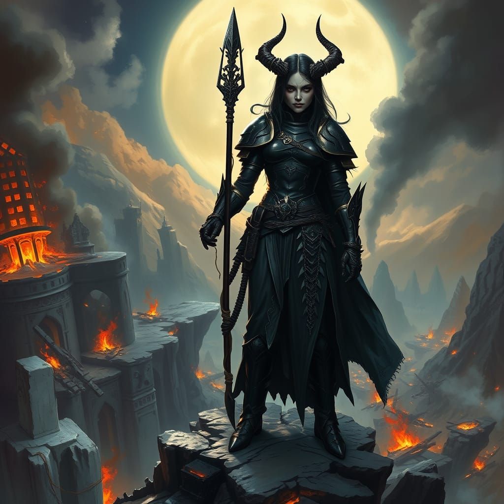 Drow Commander Overlooking Battlefield in Dark Fantasy Style