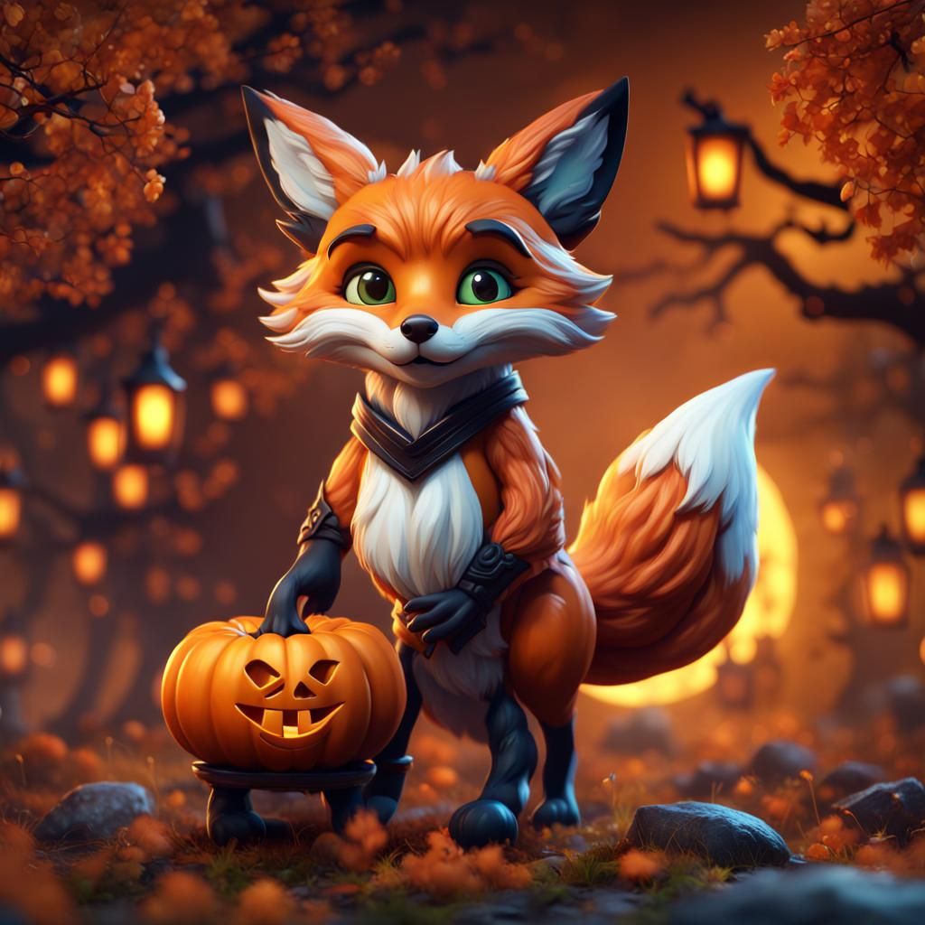 Cute Halloween Fox in Detailed Matte Painting