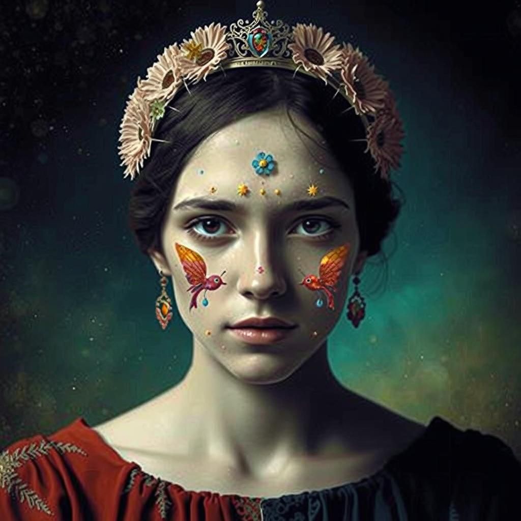 Abstract Portrait with Pointillist and Screen Print Elements