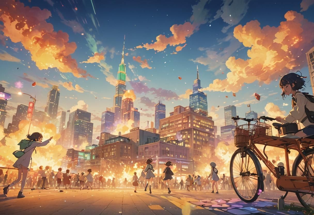 Anime Girls Playing in City Square