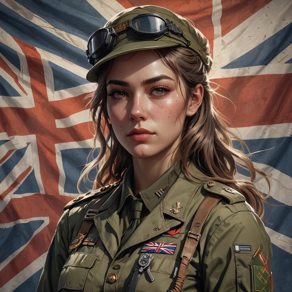 Girl in UK Army Uniform, Hyperdetailed Portrait