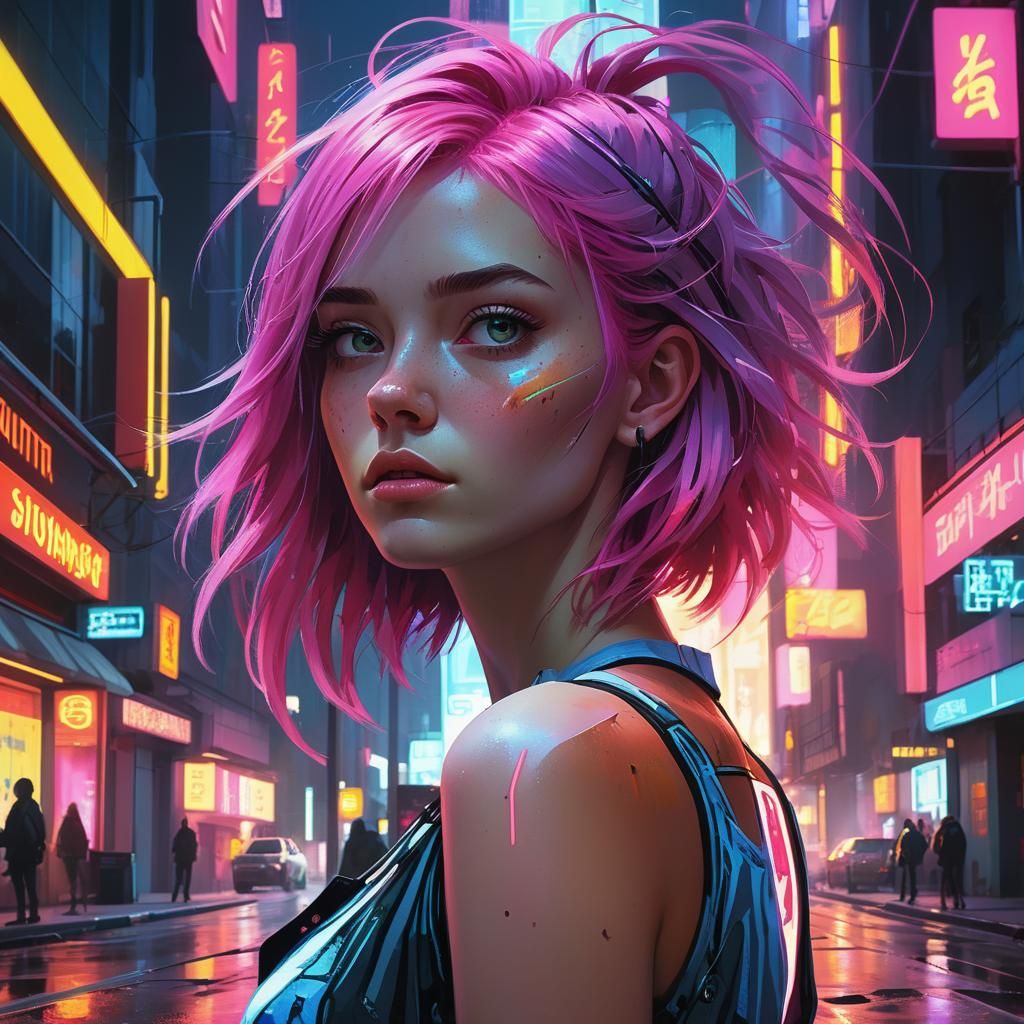 Neon Girl: Futuristic Portrait in a Cyberpunk Style