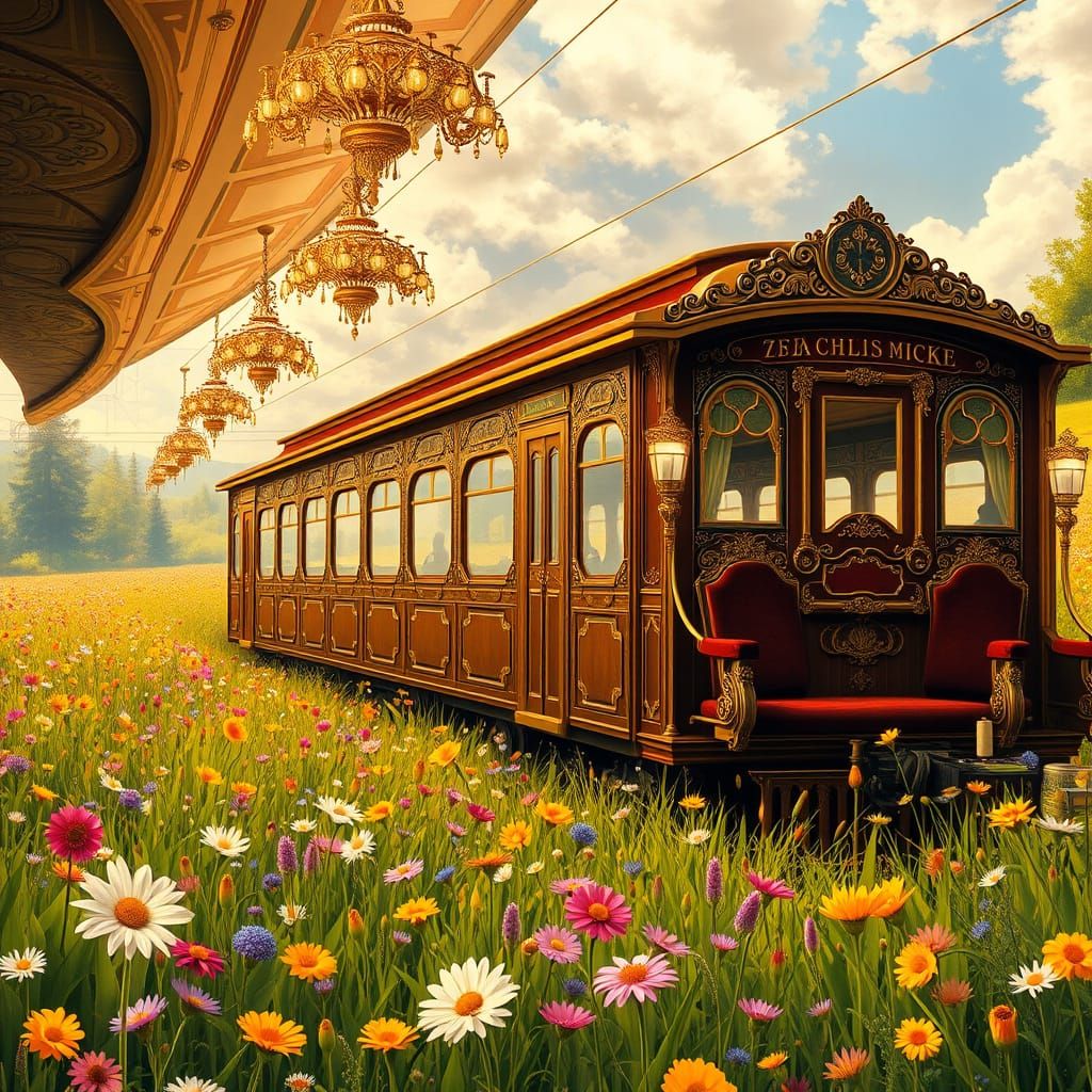 Art Nouveau Train Car in Golden Meadow