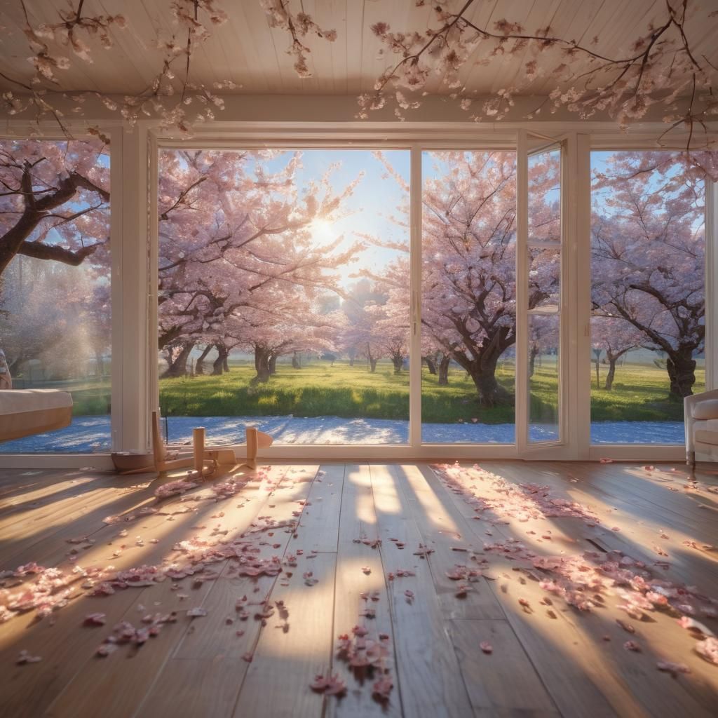 Sunlit Cherry Blossoms in Cozy Room