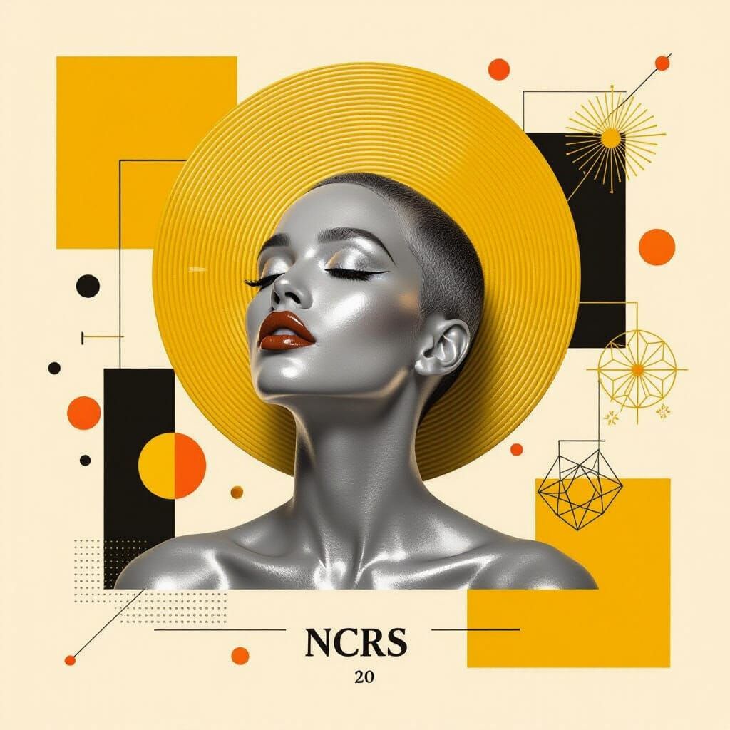 Androgynous Metallic Figure with Straw Halo