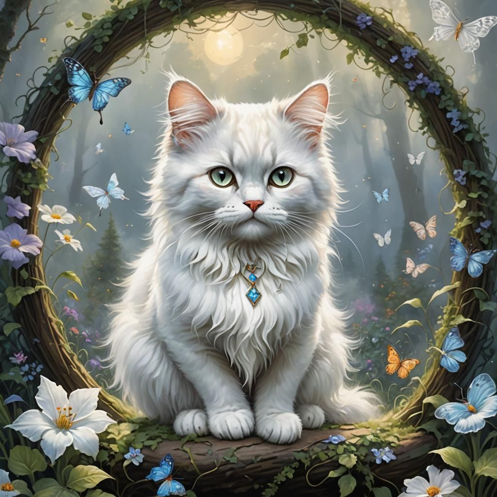 Cute White Cat with Bow Tie: Line Art Illustration