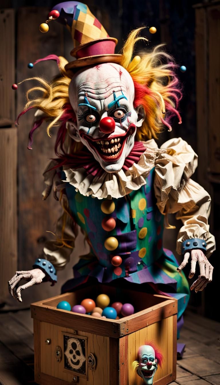 Surreal Horror: Twisted Clown in Jack-in-the-Box