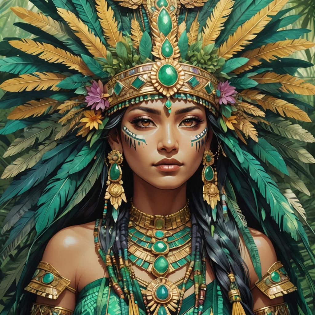 Aztec Woman in Jungle, Anime Manga Style