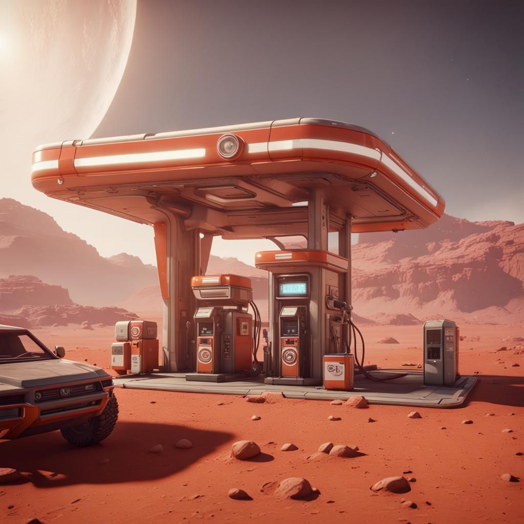 Mars Gas Station in 3D Game Cinematic Style