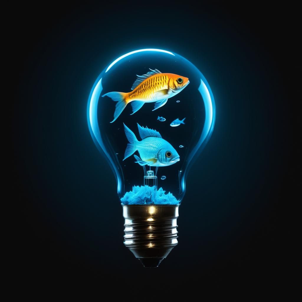 Fish Swimming in Lightbulb, Surrealist Dreamscape