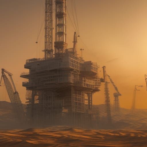 Massive Desert Drilling Rig Complex: Detailed Matte Painting