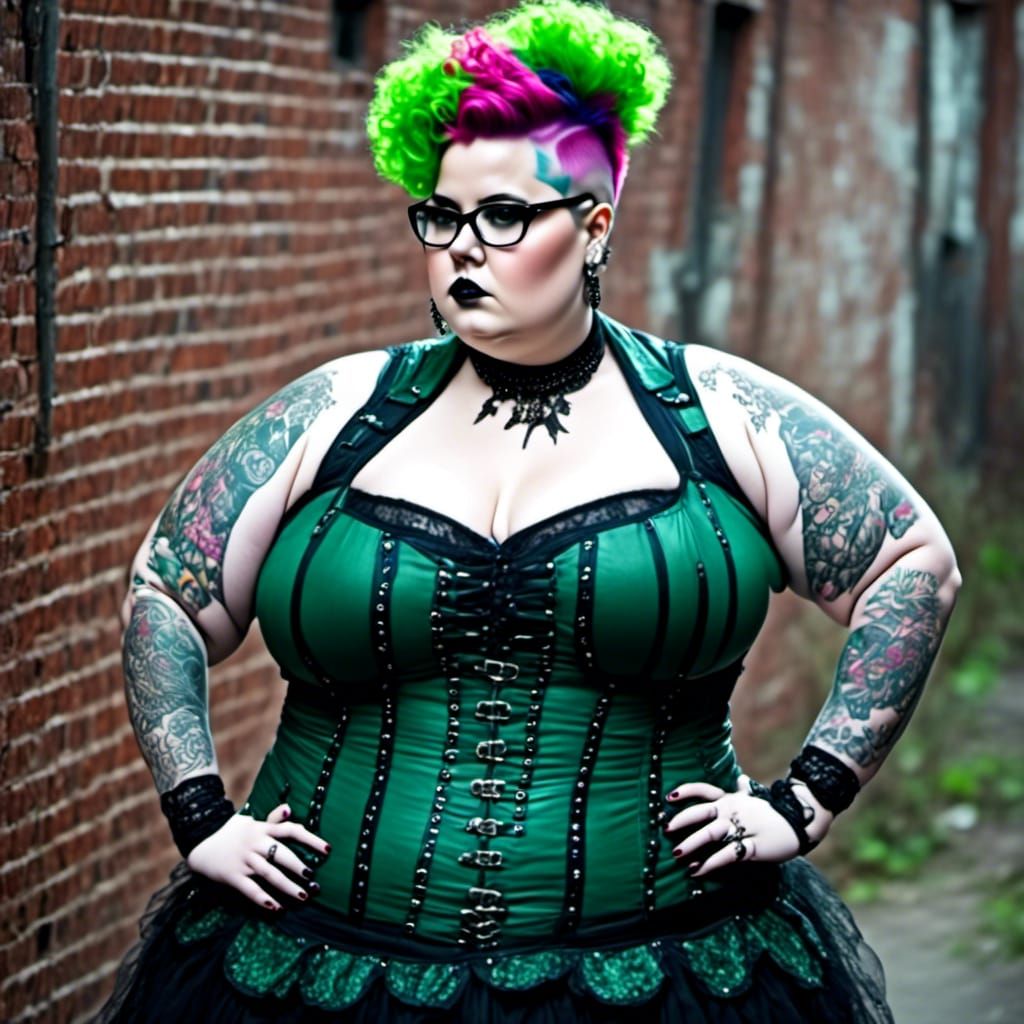 Curvy Gothic Punk Girl with Neon Spiked Hair