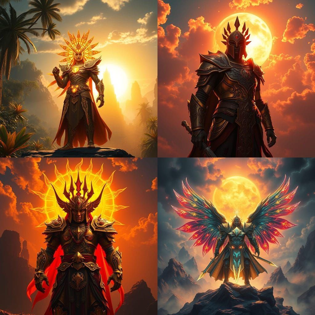 Surreal Sun Warriors Emerge in Vibrant Fantasy Landscape