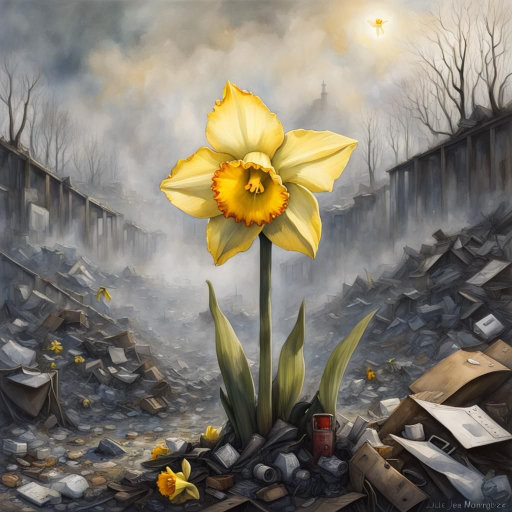 Daffodil in Landfill: Fantasy Art by Monge, Giménez, Bell
