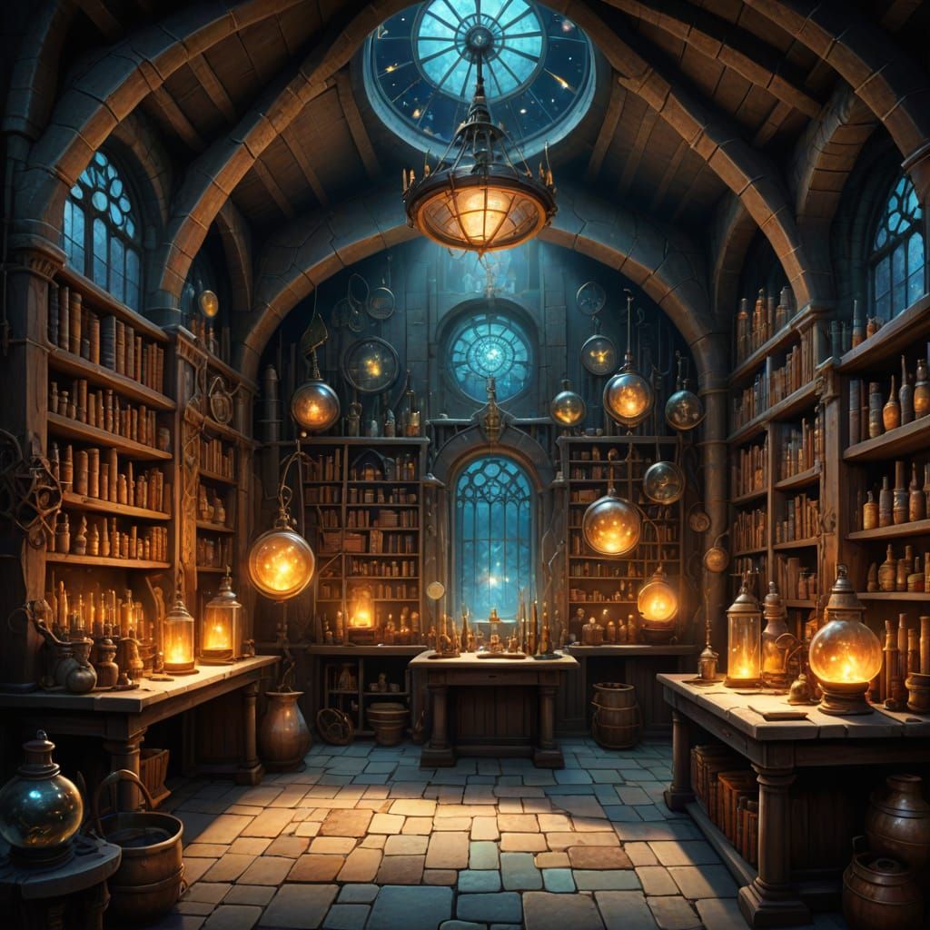 ancient wizard laboratory, fantasy, beautiful