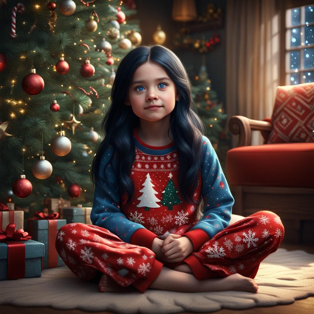 Girl by Christmas Tree: Detailed Matte Painting