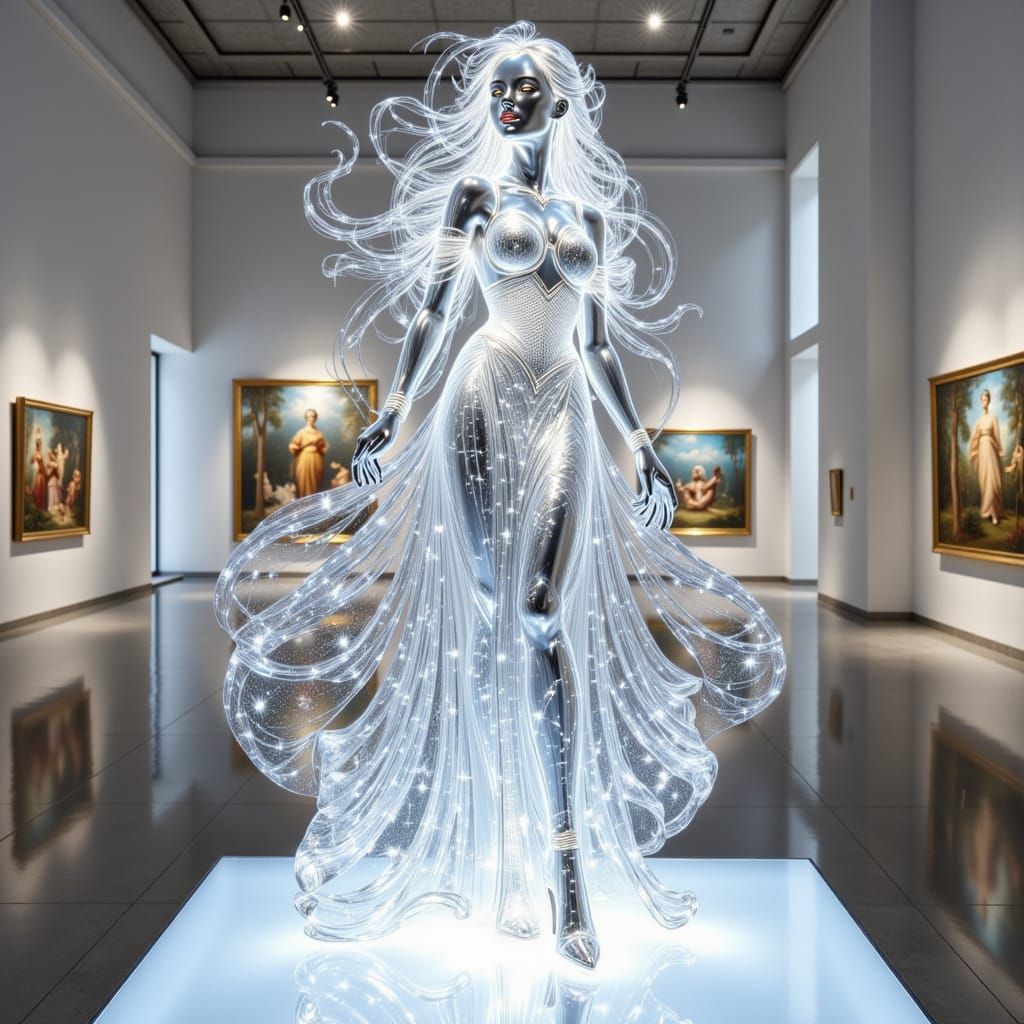 Crystal Woman Sculpture in Art Gallery
