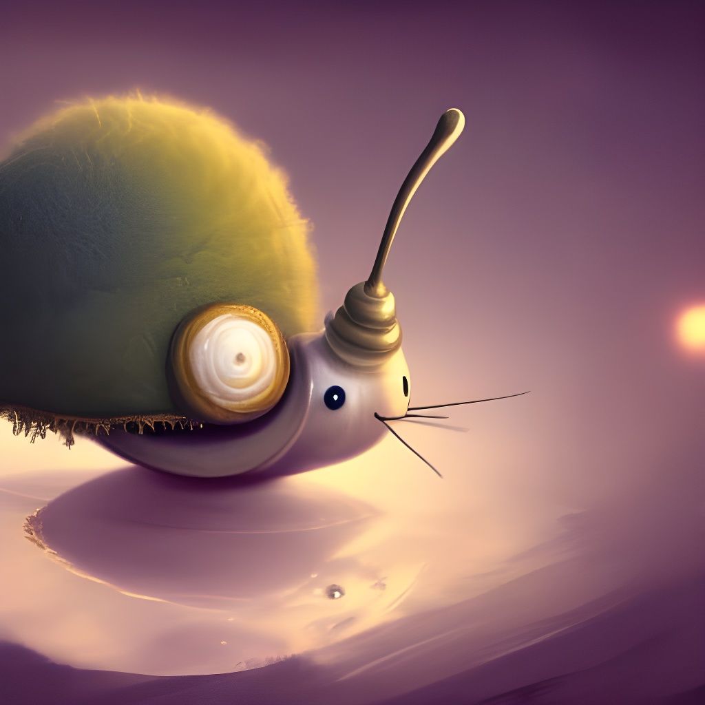 Fuzzy Snail in Teapot: Whimsical Fantasy Art