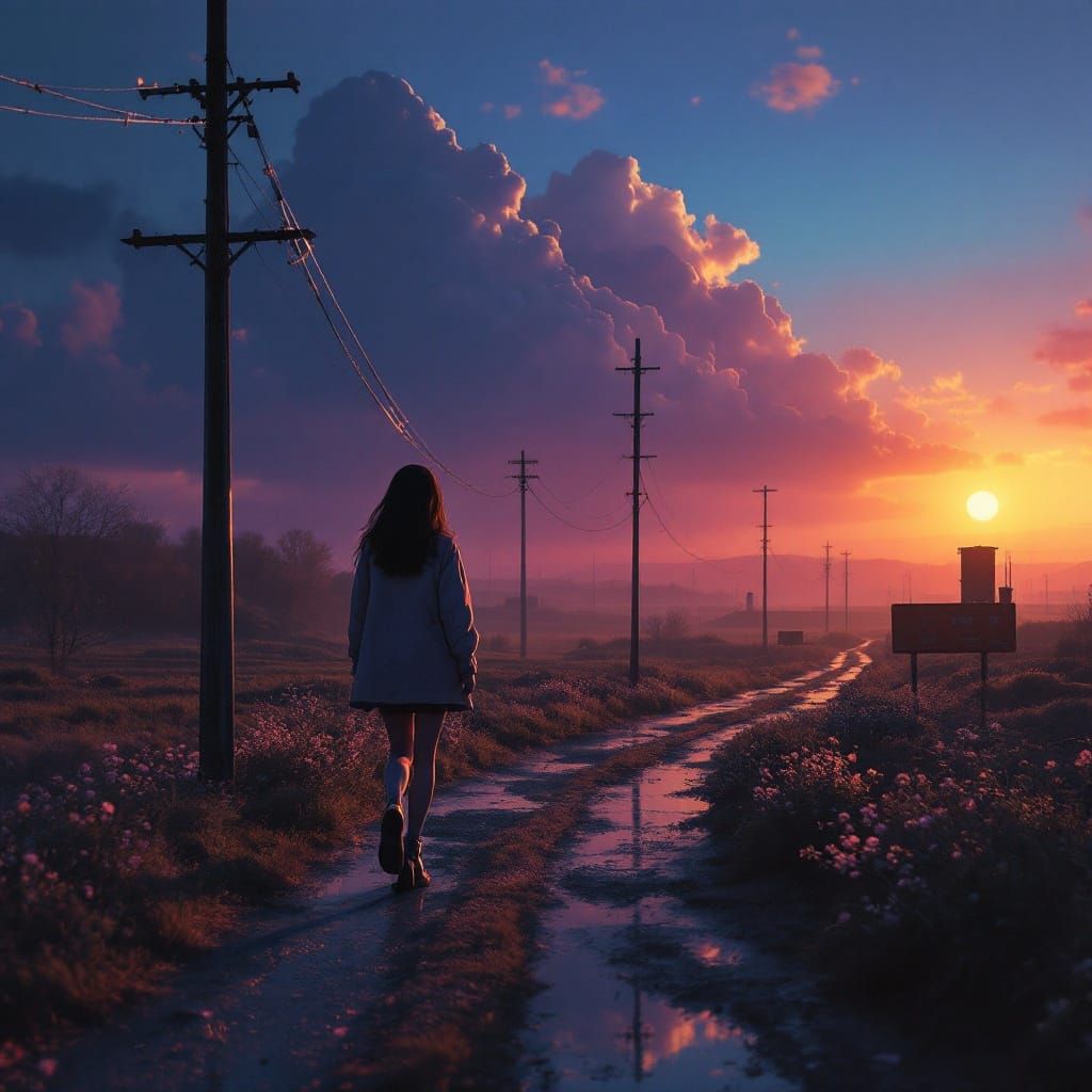 Retrowave Landscape Merging Nostalgia and Surrealism