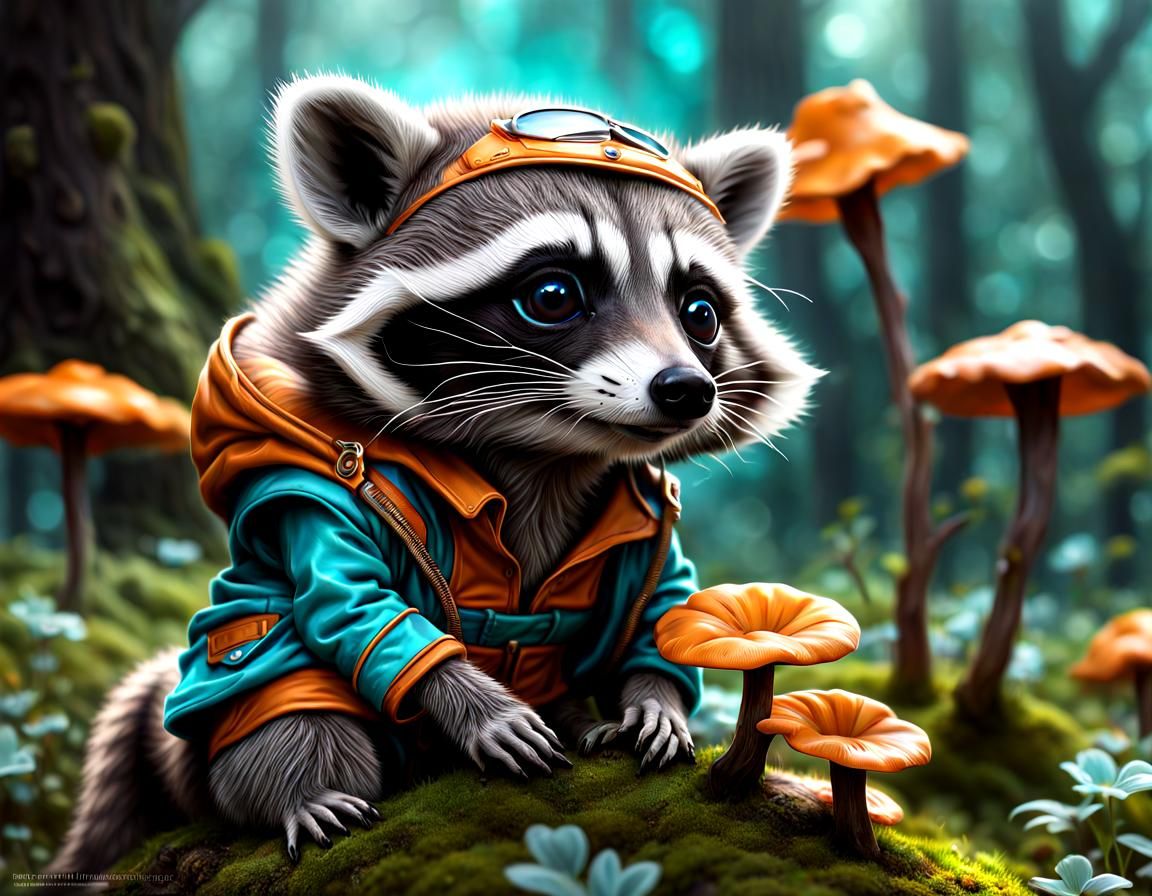 Cute Raccoon Alien Wizard in Digital Circlism