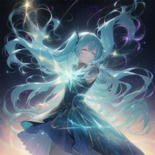 Galaxy Hatsune Miku in Ethereal Anime Style