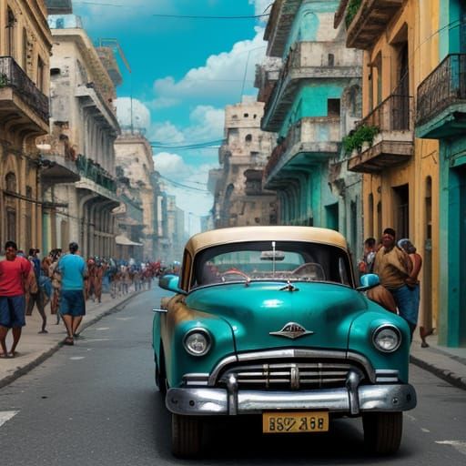 Havana Cuba Street Scene with Classic Cars