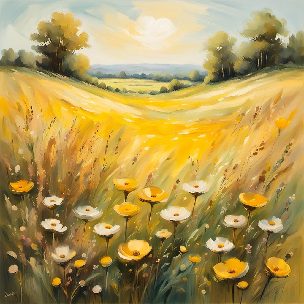 Burrow Bile in Sunny Meadow as Impressionist Painting