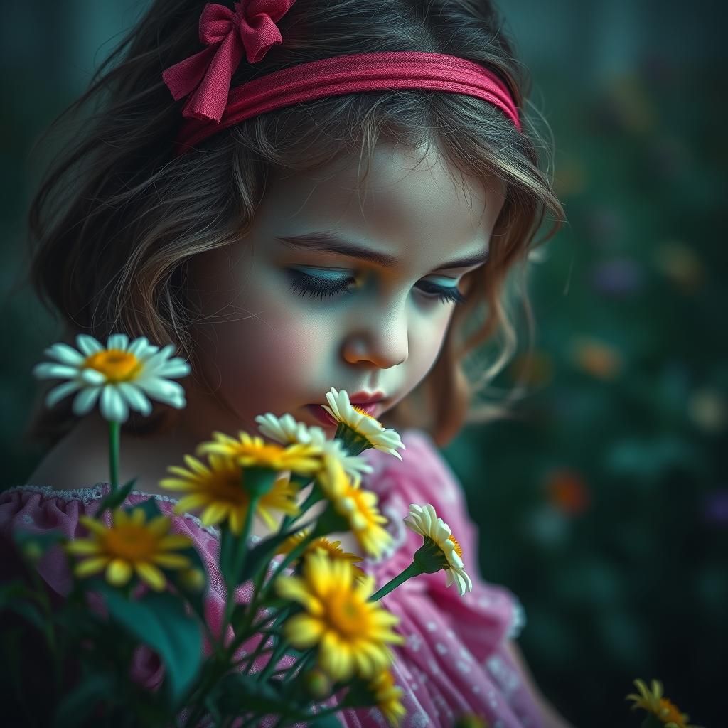 Little Girl in Rainbow Land, Hyperrealistic Image