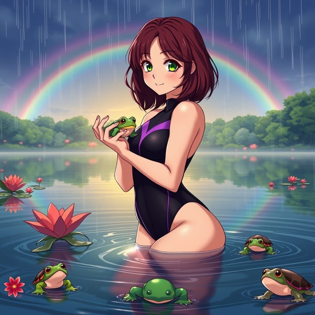 Anime-Inspired Woman Surrounded by Nature's Wonders