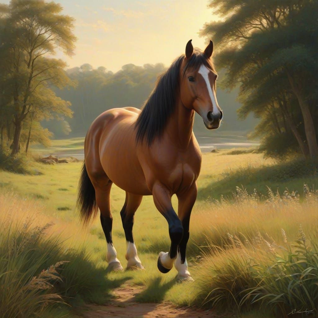 Majestic Bay Draft Horse in Golden Hour