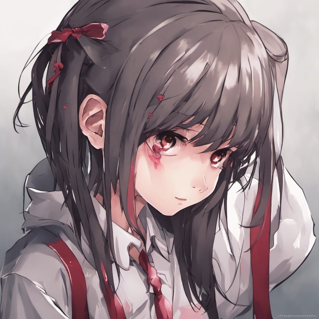 Sad Yandere Girl Portrait in Anime Style