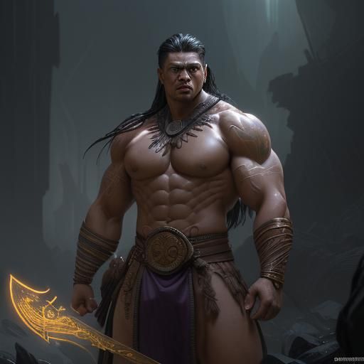 Tongan Warrior in Dark Fantasy Style