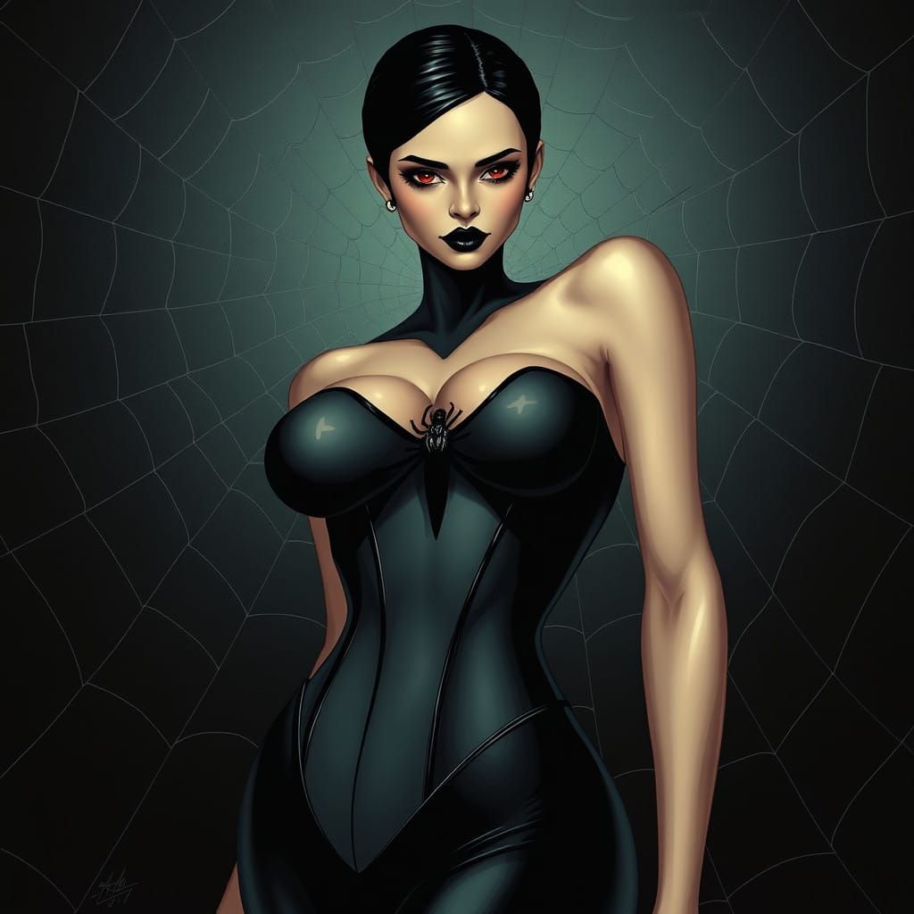 Sleek Woman in Black Bodysuit with Red Eyes