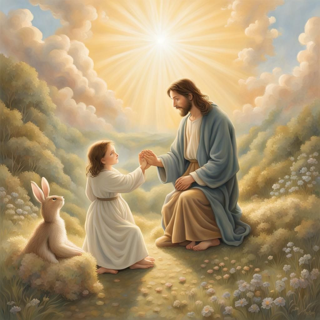 Jesus in Heaven: Beatrix Potter Style Illustration